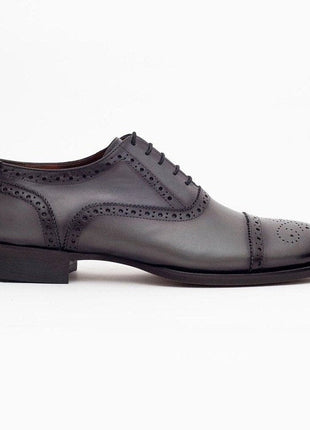 Ariston SHOES Ariston Mens Gray Oxford Lace-up Leather Dress Shoes