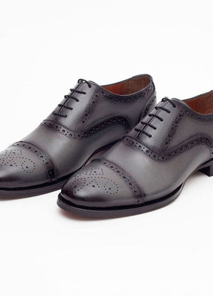 Ariston SHOES Ariston Mens Gray Oxford Lace-up Leather Dress Shoes