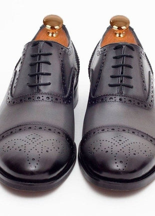 Ariston SHOES Ariston Mens Gray Oxford Lace-up Leather Dress Shoes