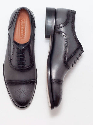 Ariston SHOES Ariston Mens Gray Oxford Lace-up Leather Dress Shoes