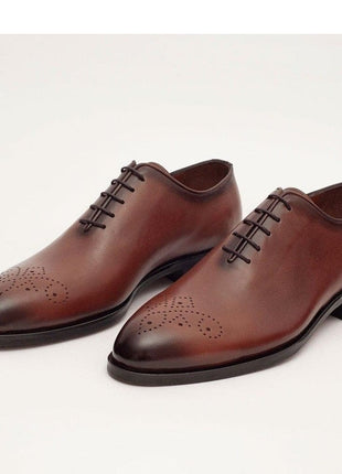Ariston SHOES Ariston Mens Solid Cognac Whole Cut Oxford Leather Dress Shoes