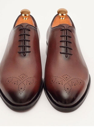 Ariston SHOES Ariston Mens Solid Cognac Whole Cut Oxford Leather Dress Shoes