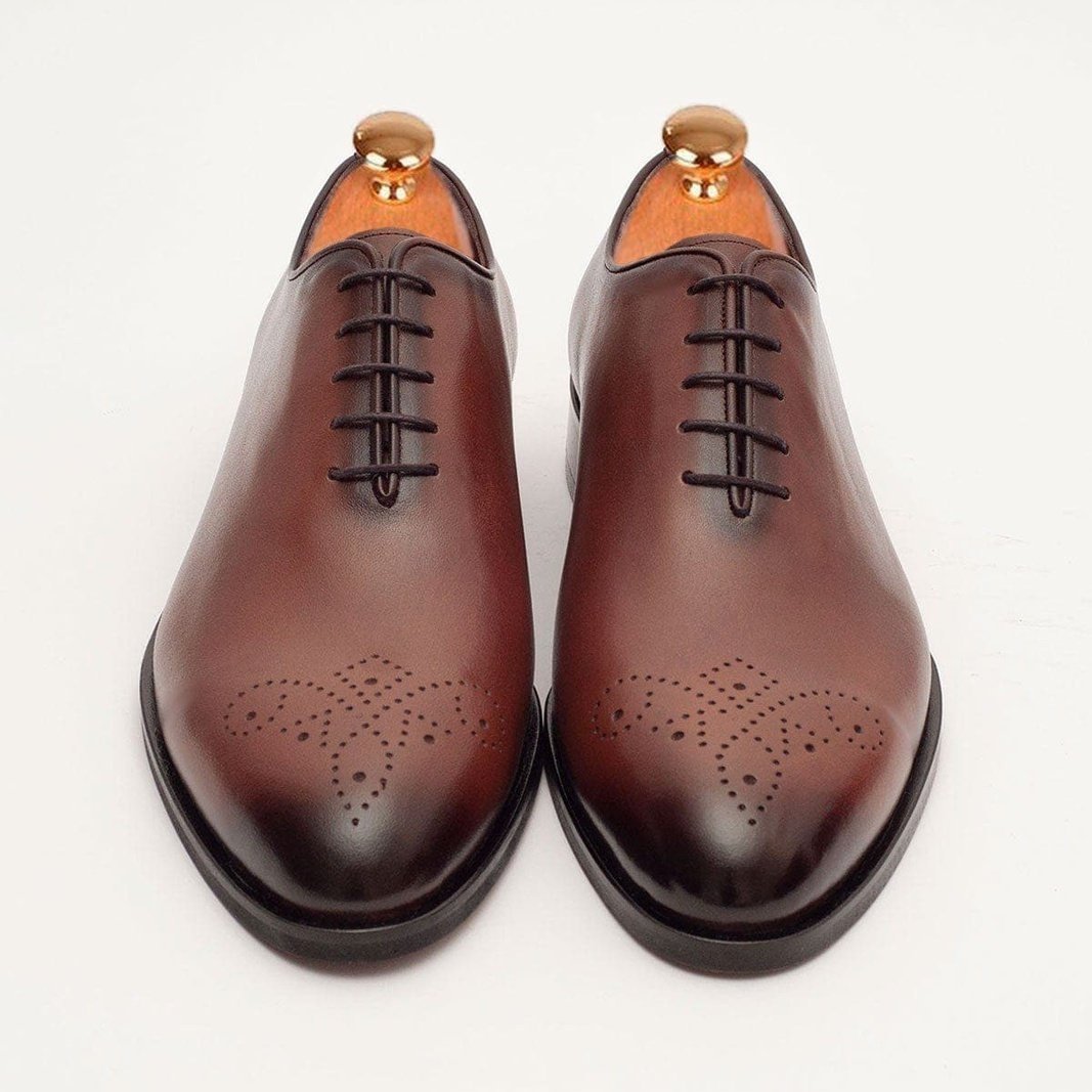 Ariston SHOES Ariston Mens Solid Cognac Whole Cut Oxford Leather Dress Shoes