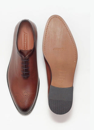 Ariston SHOES Ariston Mens Solid Cognac Whole Cut Oxford Leather Dress Shoes