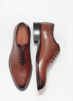 Ariston SHOES Ariston Mens Solid Cognac Whole Cut Oxford Leather Dress Shoes