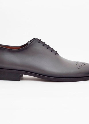 Ariston SHOES Ariston Mens Solid Gray Whole Cut Oxford Leather Dress Shoes