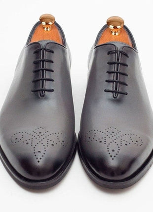 Ariston SHOES Ariston Mens Solid Gray Whole Cut Oxford Leather Dress Shoes