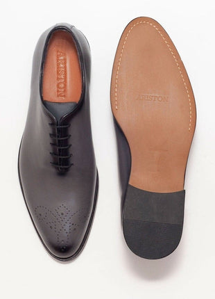 Ariston SHOES Ariston Mens Solid Gray Whole Cut Oxford Leather Dress Shoes