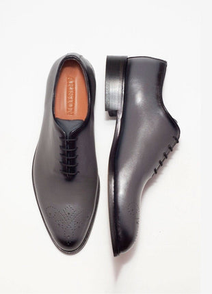 Ariston SHOES Ariston Mens Solid Gray Whole Cut Oxford Leather Dress Shoes