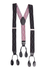 Thumbnail for Ariston Suspenders Black Diamond / Regular Mens Button Black Leather Braces Adjustable Y Back Suspenders Xlong Available