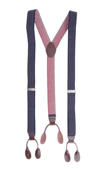 Thumbnail for Ariston Suspenders Navy Textured / Extra Long Mens Button Brown Leather Braces Adjustable Y Back Suspenders Xlong Available
