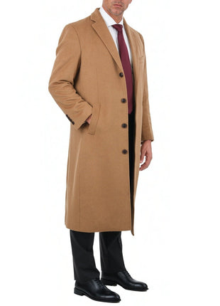 Arthur Black OUTERWEAR Mens Regular Fit Solid Camel Tan Full Length Wool Cashmere Overcoat Top Coat