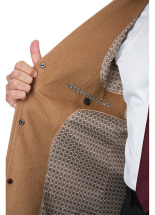 Arthur Black OUTERWEAR Mens Regular Fit Solid Camel Tan Full Length Wool Cashmere Overcoat Top Coat