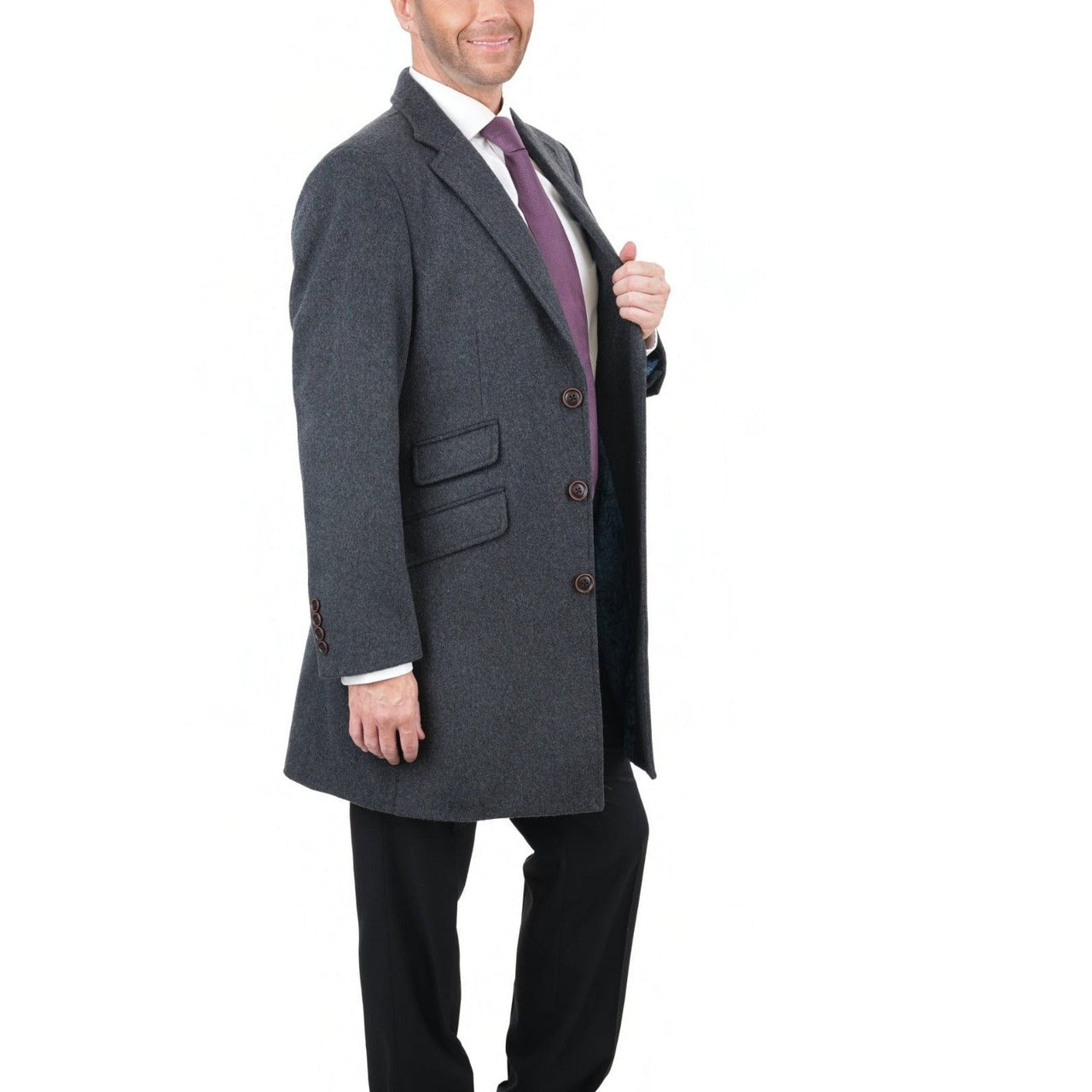 Arthur Black OUTERWEAR The Suit Depot Men's Wool Cashmere Single Breasted Charcoal 3/4 Length Top Coat