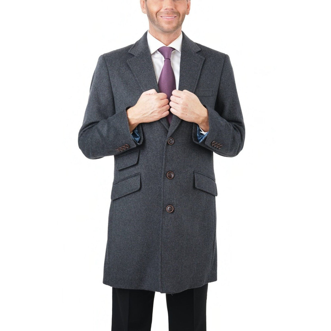 Arthur Black OUTERWEAR The Suit Depot Men's Wool Cashmere Single Breasted Charcoal 3/4 Length Top Coat