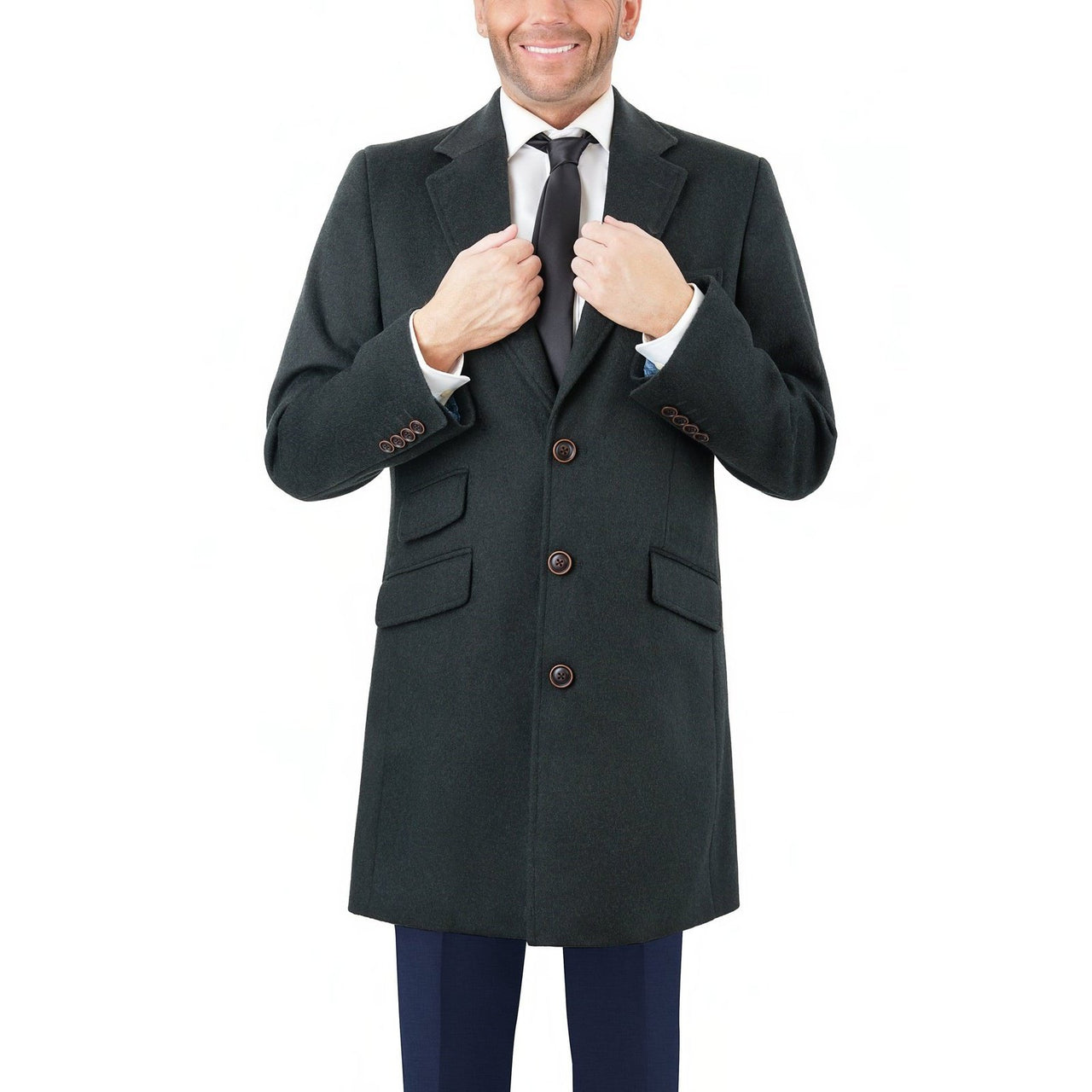 Arthur Black OUTERWEAR The Suit Depot Men's Wool Cashmere Single Breasted Hunter Green 3/4 Length Top Coat