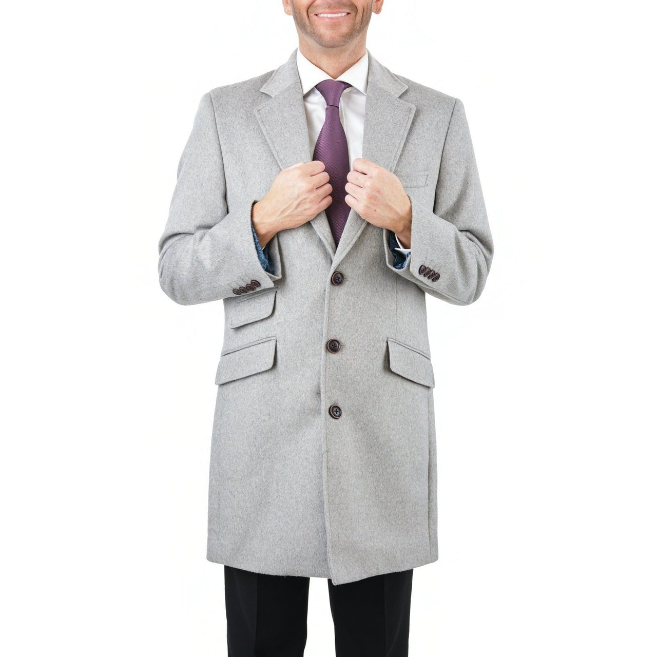 Arthur Black OUTERWEAR The Suit Depot Men's Wool Cashmere Single Breasted Light Gray 3/4 Length Top Coat