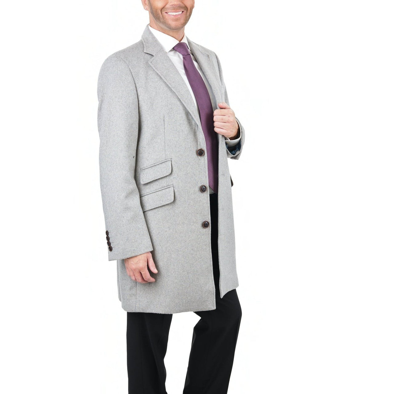Arthur Black OUTERWEAR The Suit Depot Men's Wool Cashmere Single Breasted Light Gray 3/4 Length Top Coat