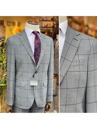Thumbnail for Arthur Black SUITS Arthur Black Mens Gray Windowpane Check Slim Fit 100% VBC Wool Prehemmed Suit