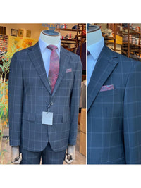 Thumbnail for Arthur Black SUITS Arthur Black Mens Navy Blue Windowpane Slim Fit 100% VBC Wool Prehemmed Suit