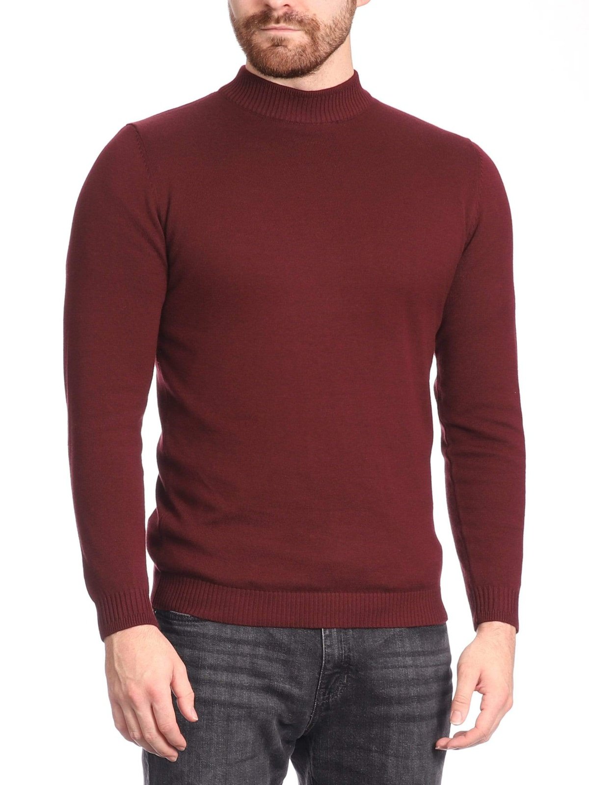 Arthur Black SWEATERS Arthur Black Men's Solid Burgundy Pullover Cotton Blend Mock Neck Sweater Shirt