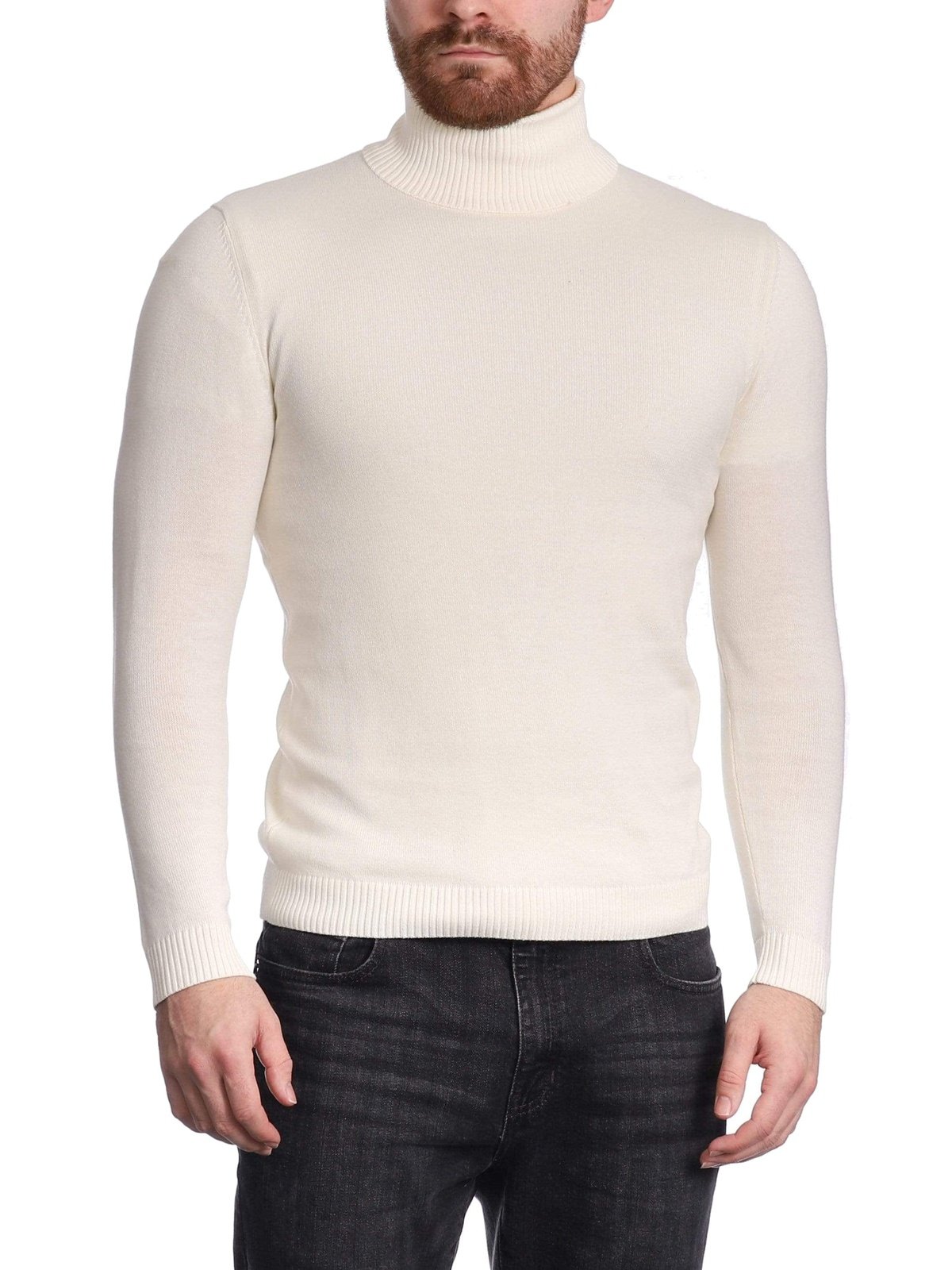 Arthur Black SWEATERS Arthur Black Men's Solid Cream Pullover Cotton Blend Turtleneck Sweater Shirt