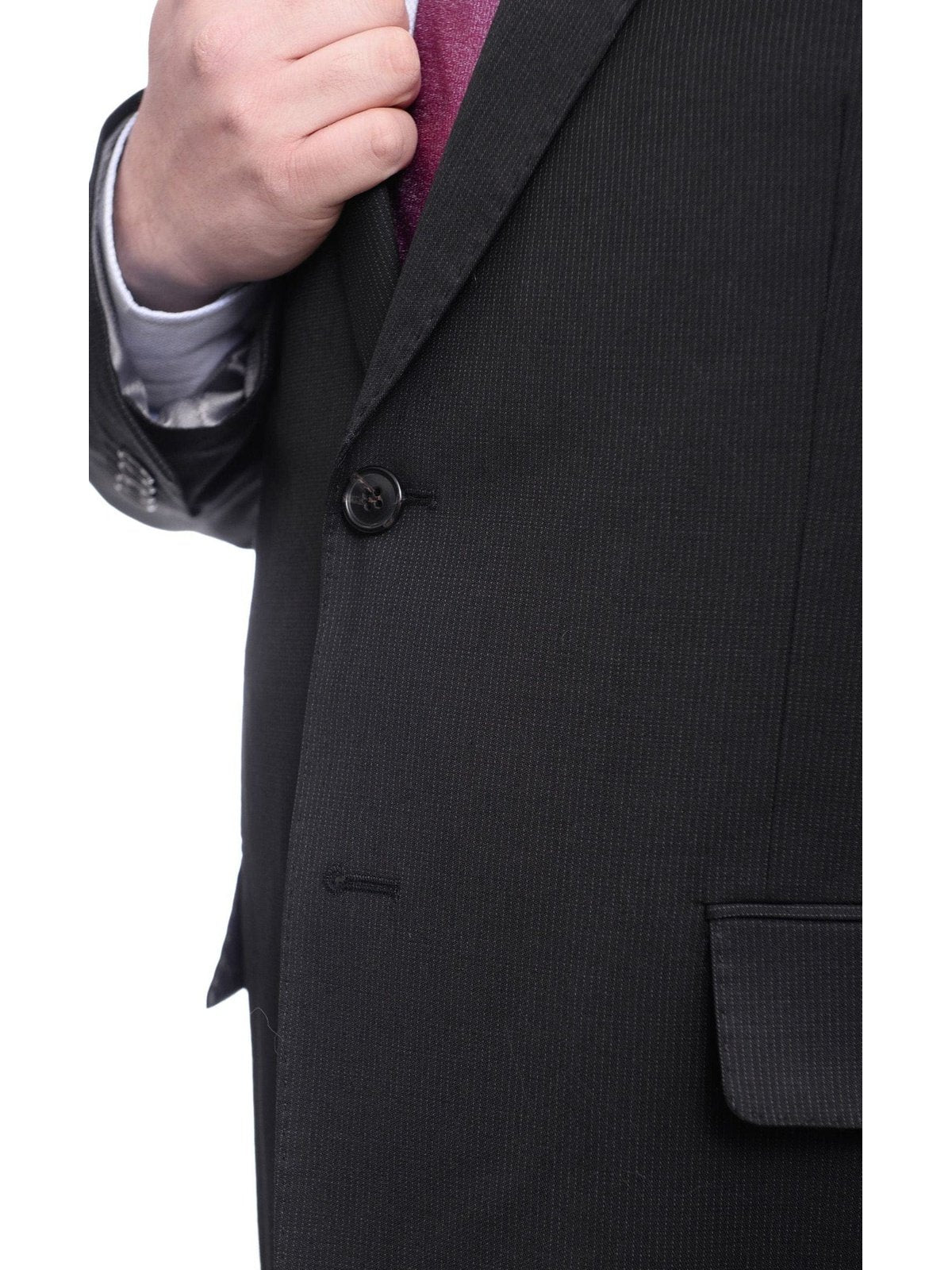 Arthur Black TWO PIECE SUITS Men's Arthur Black Executive Portly Fit Black Pinstriped 2 Button Wool Suit