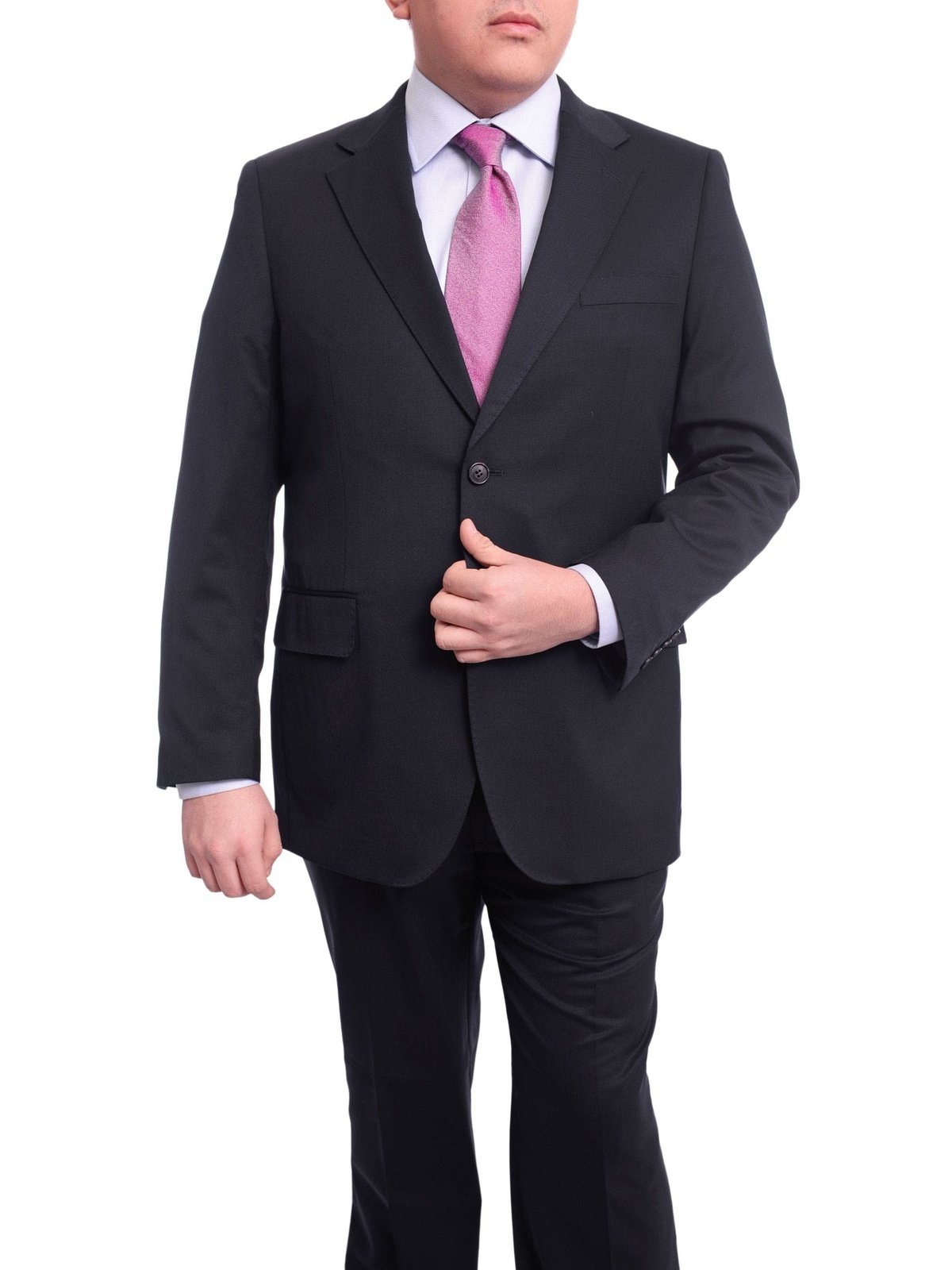 Arthur Black TWO PIECE SUITS Men's Arthur Black Executive Portly Fit Solid Navy Blue Two Button Wool Suit