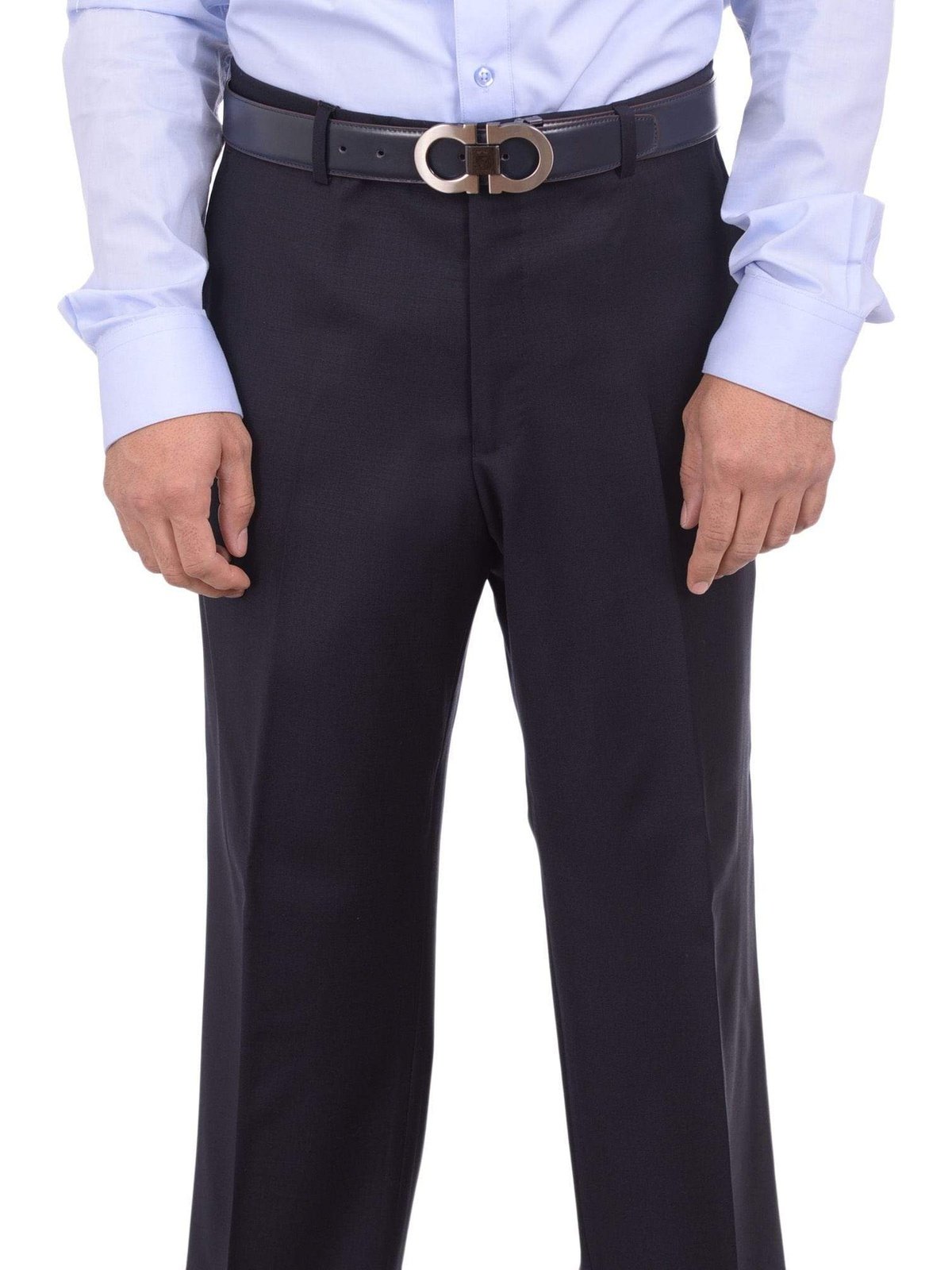 Bartorelli PANTS Mens Napoli Extra Slim Fit Solid Navy Blue Super 150s Wool Cashmere Dress Pants
