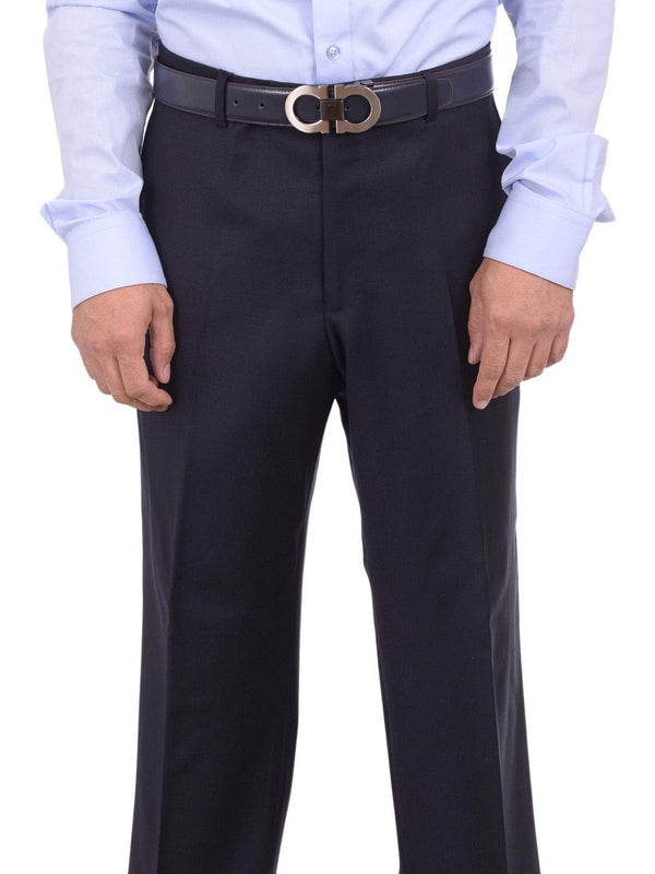 Mens Napoli Extra Slim Fit Solid Navy Blue Super 150s Wool Cashmere Dress  Pants