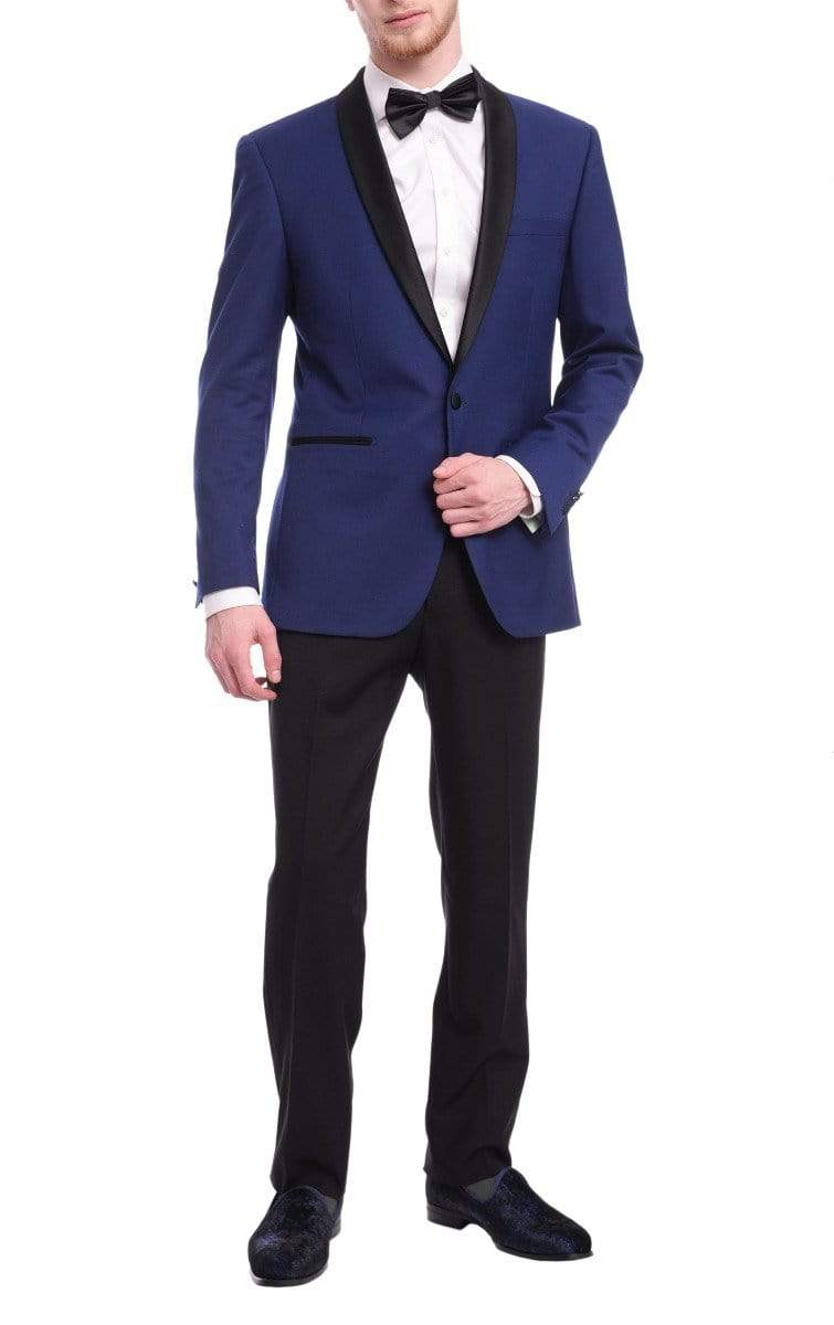 Bello TUXEDOS 36S Men's Slim Fit 1 Button Shawl Lapel Tuxedo Jacket & Pants - Indigo Blue