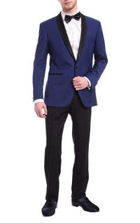 Thumbnail for Bello TUXEDOS 36S Men's Slim Fit 1 Button Shawl Lapel Tuxedo Jacket & Pants - Indigo Blue