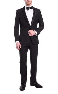 Thumbnail for Bello TUXEDOS 36S Men's Slim Fit 1 Button Shawl Lapel Tuxedo Jacket & Pants - Solid Black
