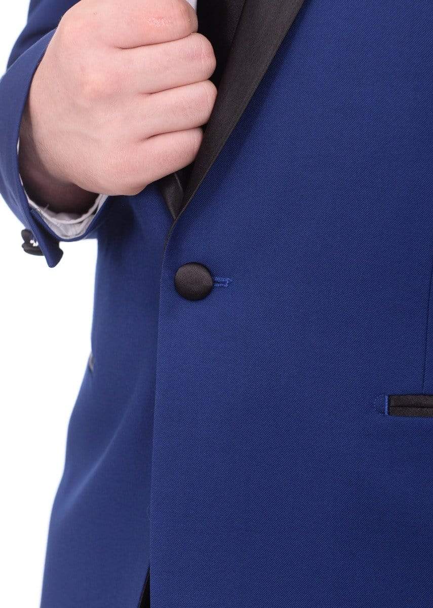 Bello TUXEDOS Men's Slim Fit 1 Button Shawl Lapel Tuxedo Jacket & Pants - Indigo Blue