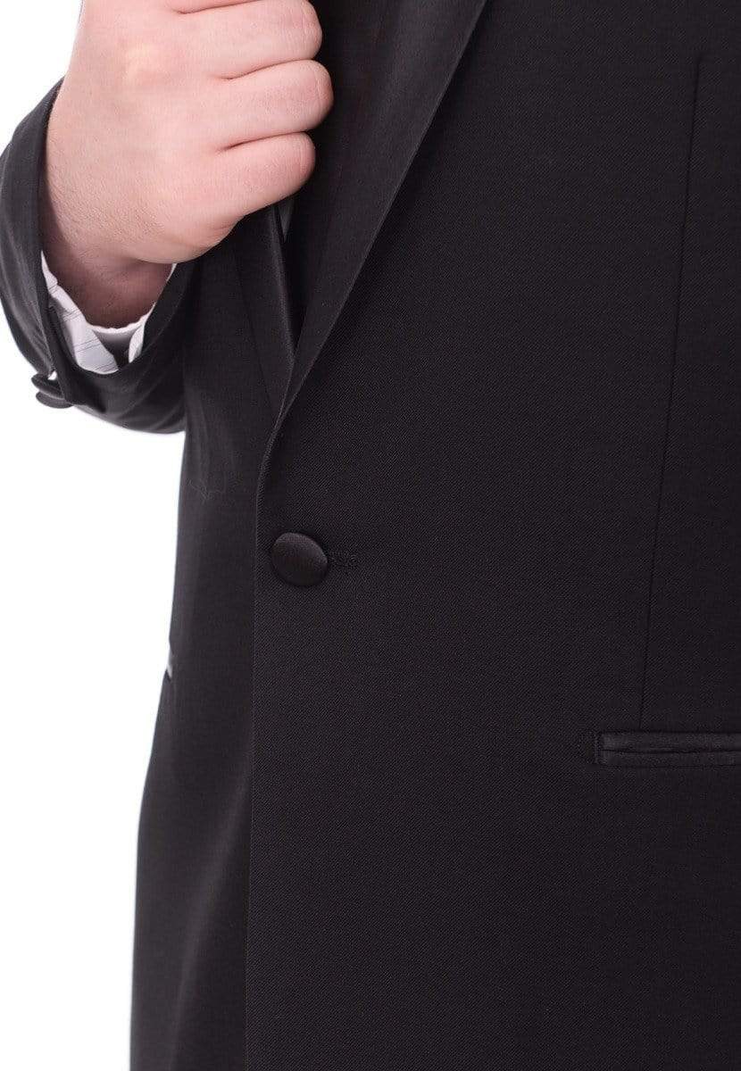 Bello TUXEDOS Men&#39;s Slim Fit 1 Button Shawl Lapel Tuxedo Jacket &amp; Pants - Solid Black