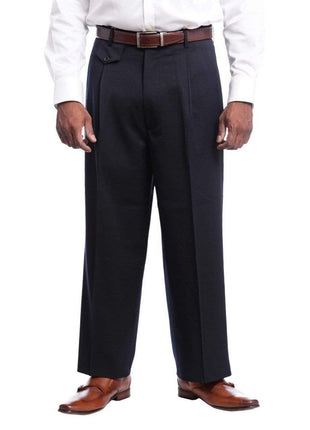Black Diamond PANTS 36W Mens Black Diamond Classic Fit Solid Navy Blue Pleated Wool Dress Pants