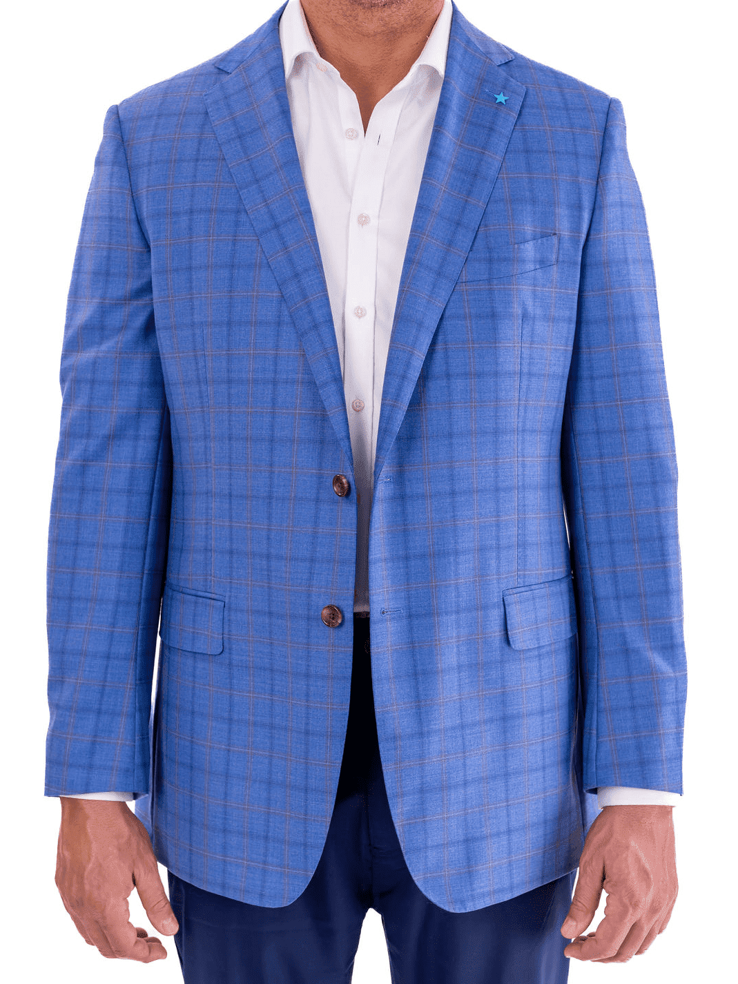 Blujacket 38S Blujacket Mens Light Blue Plaid Regular Fit 100% Wool Blazer Sportcoat