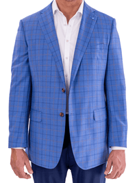 Thumbnail for Blujacket 38S Blujacket Mens Light Blue Plaid Regular Fit 100% Wool Blazer Sportcoat