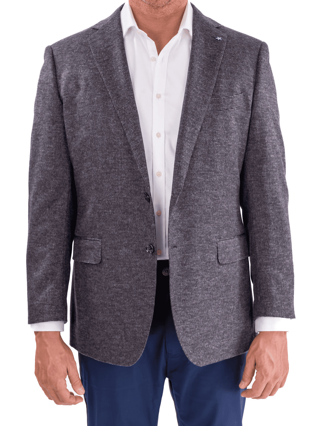 Blujacket BLAZERS Blujacket Mens Blue & Gray Silk Cashmere Regular Fit 2 Button Blazer Sportcoat