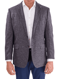 Thumbnail for Blujacket BLAZERS Blujacket Mens Blue & Gray Silk Cashmere Regular Fit 2 Button Blazer Sportcoat