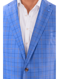 Thumbnail for Blujacket Blujacket Mens Light Blue Plaid Regular Fit 100% Wool Blazer Sportcoat