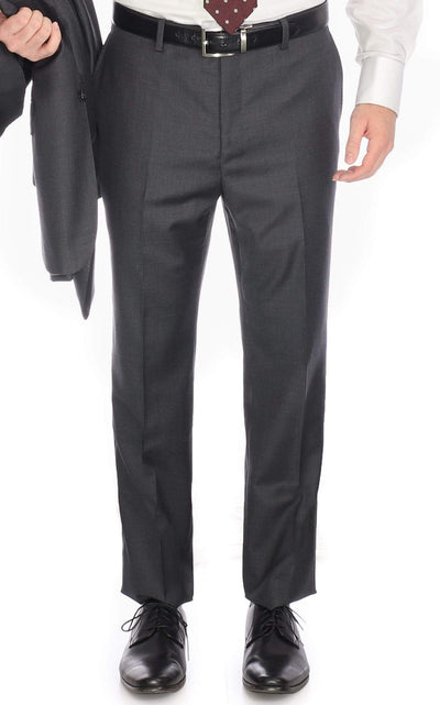Mens Blujacket Charcoal Grey 100% Wool Classic Fit Dress Pants