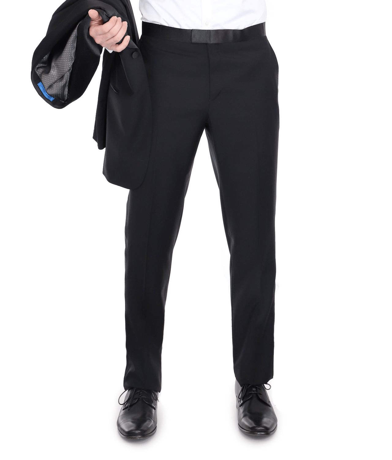 Blujacket SUITS Blujacket Men's Black Italian Wool Canvassed Slim Fit Shawl Lapel Tuxedo Suit