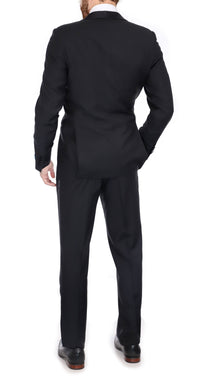 Thumbnail for Blujacket SUITS Blujacket Men's Black Italian Wool Canvassed Slim Fit Shawl Lapel Tuxedo Suit