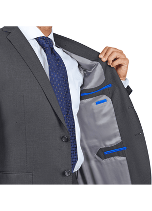 Blujacket SUITS Blujacket Mens Solid Charcoal Gray Wool Cashmere Trim Fit 2 Piece Suit