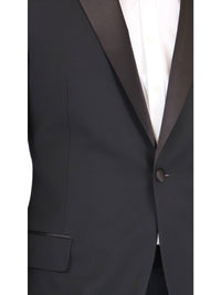 Thumbnail for Blujacket TUXEDOS Blujacket Mens Solid Black 100% Wool Regular Fit Tuxedo Suit With Satin Lapel