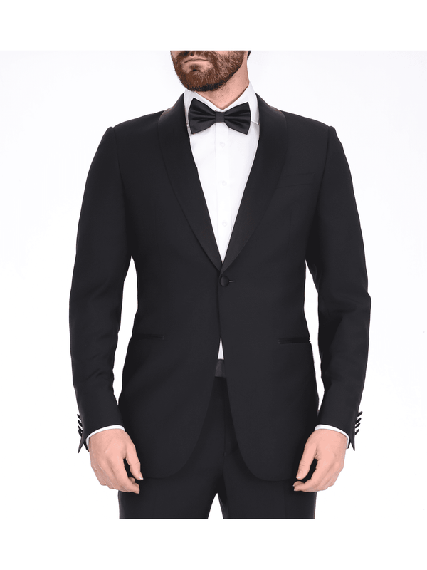 Mens Vested Wool Tuxedo in Shawl Lapel with Satin Trim in Sapphire Blu