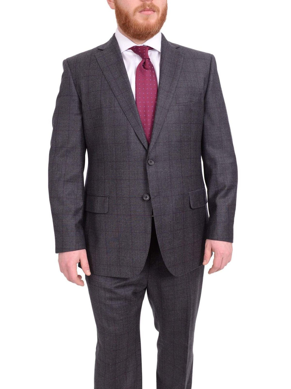 Blujacket TWO PIECE SUITS Blujacket Classic Fit Charcoal Gray Windowpane Half Canvassed Reda Wool Suit