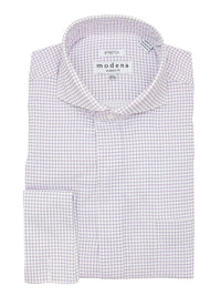 Thumbnail for Brand M SHIRTS 17.5 / 32-33 Mens Cotton Purple Check Classic Fit Cutaway Collar Stretch Dress Shirt