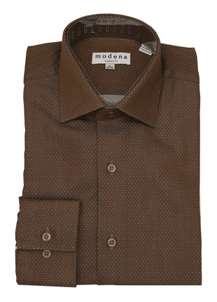 Brand M SHIRTS Men's Classic Fit Brown & White Polka Dot Cutaway Collar Cotton Dress Shirt